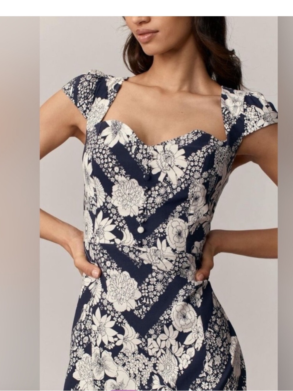 Anthropologie Cecily Fit & Flare Sweetheart Dress by Maeve - navy floral